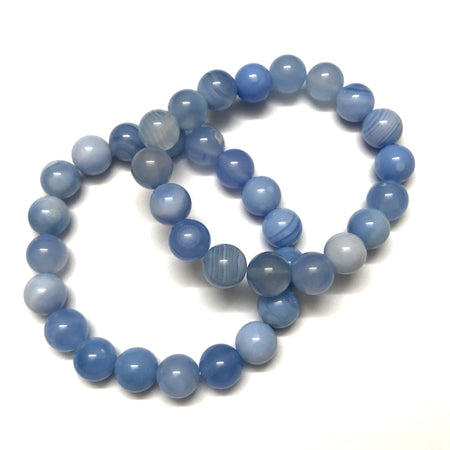 Bracelet de perles en pierre d'agate rayée bleue 8''