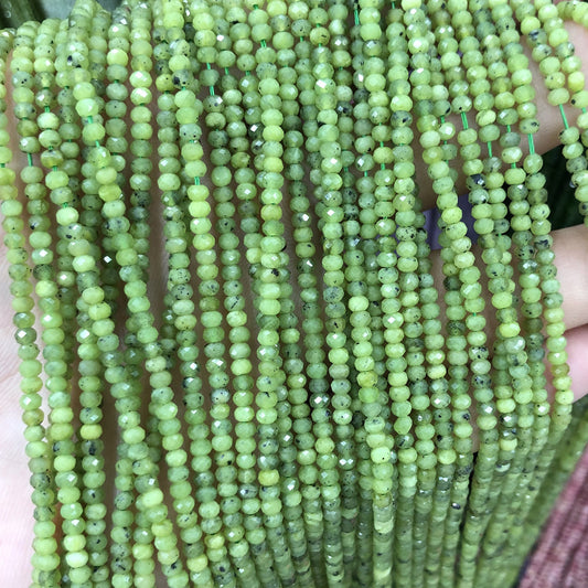 Canadisk jade facetteret, naturlig ædelsten, flot skåret Rondelle sten 2x3 mm 15''