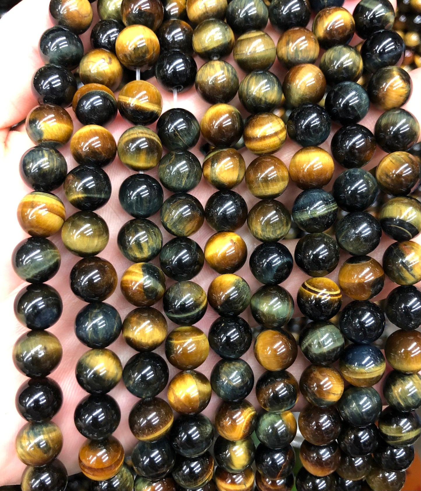 A Blue Yellow Tigers Eye Beads Natural Gemstone Beads 4mm 6mm 8mm 10mm 12mm 14mm 15''