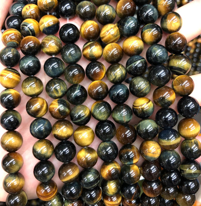 A Blue Yellow Tigers Eye Beads Natural Gemstone Beads 4mm 6mm 8mm 10mm 12mm 14mm 15''