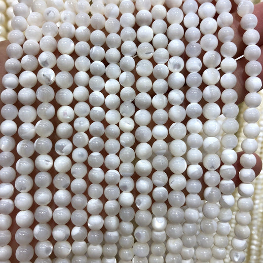 White Shell Beads 4mm 6mm 8mm 10mm 15''
