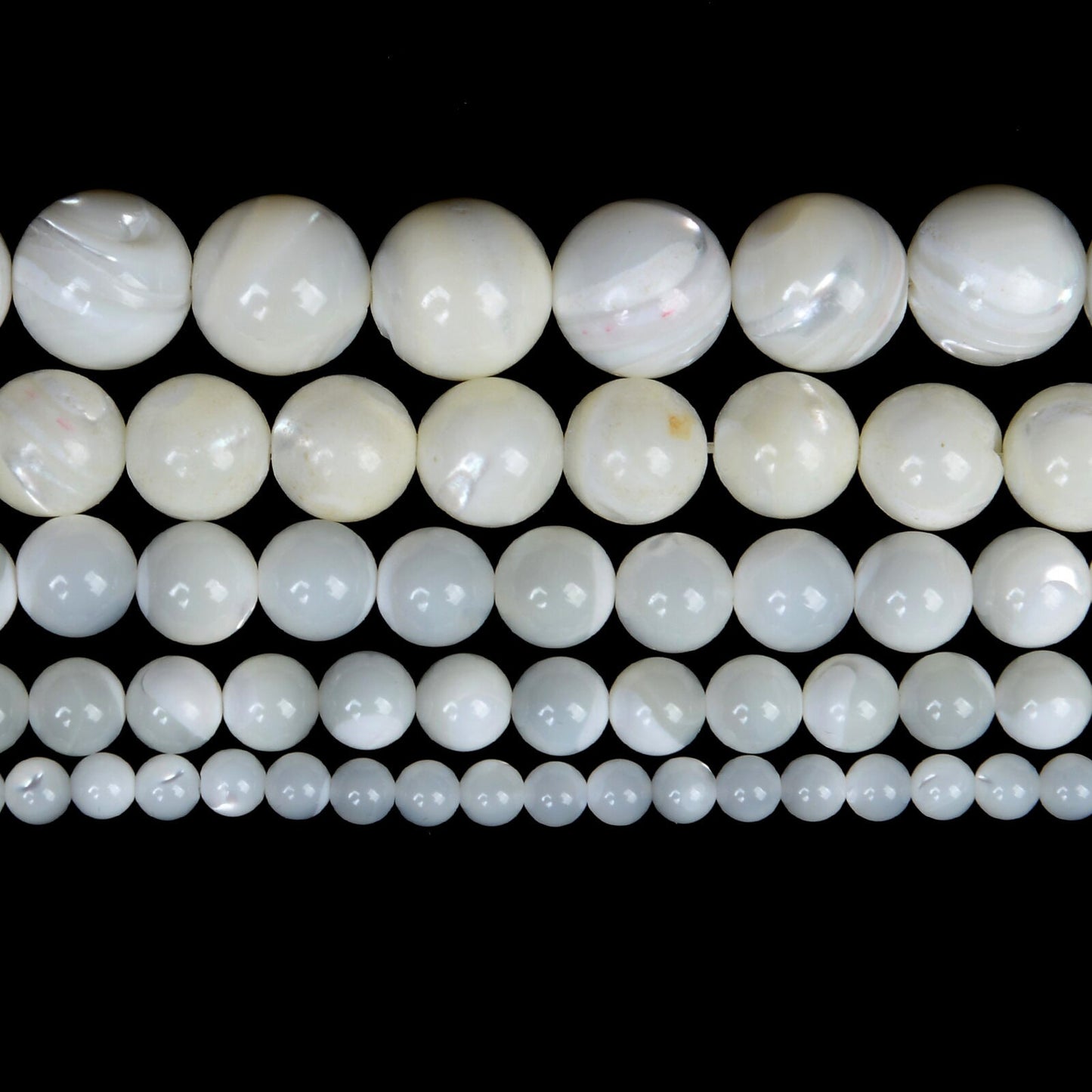 White Shell Beads 4mm 6mm 8mm 10mm 15''