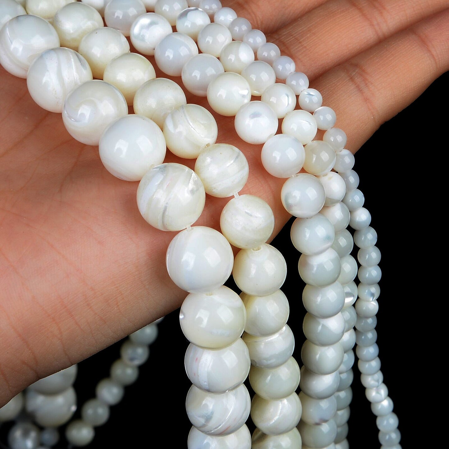 White Shell Beads 4mm 6mm 8mm 10mm 15''