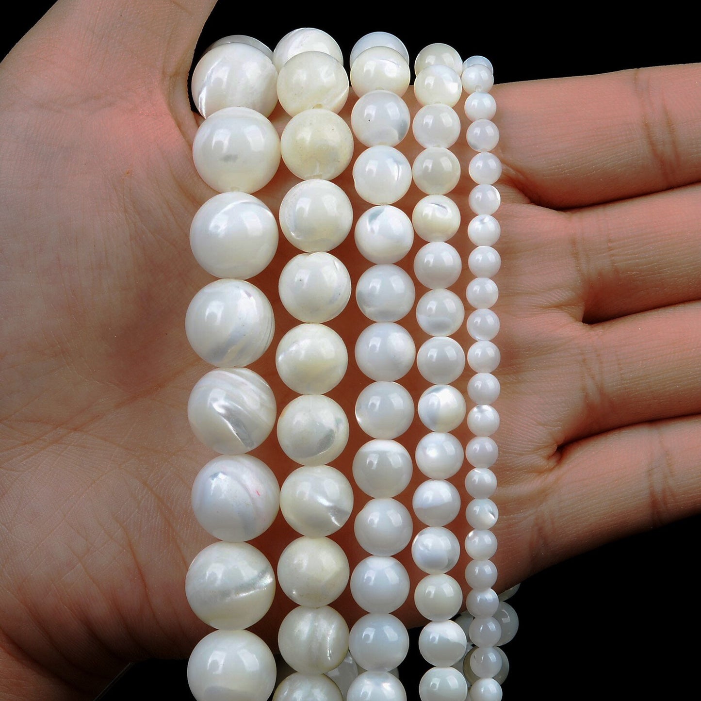 White Shell Beads 4mm 6mm 8mm 10mm 15''
