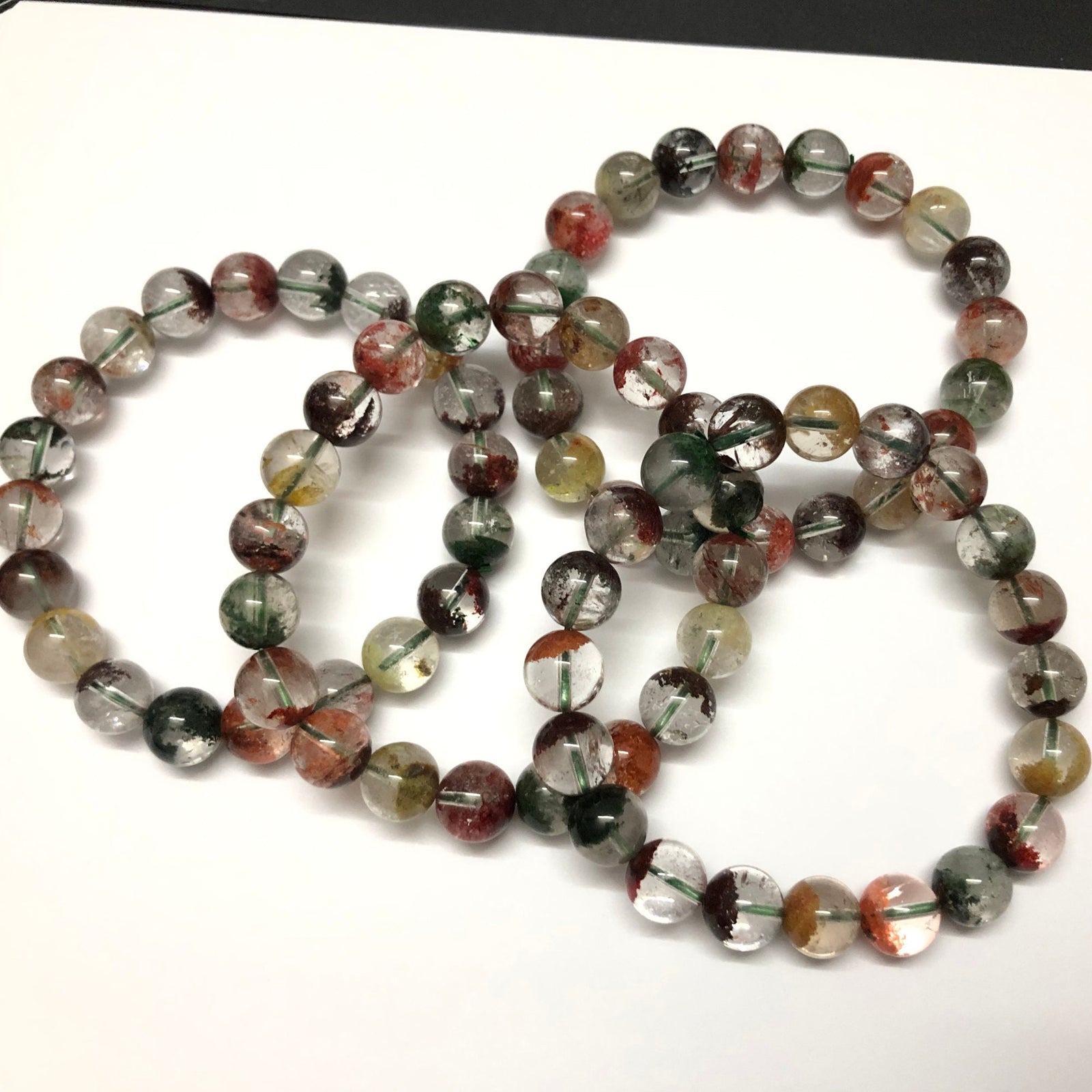 Rainbow Lodolite Quartz Beads Bracelet 8''