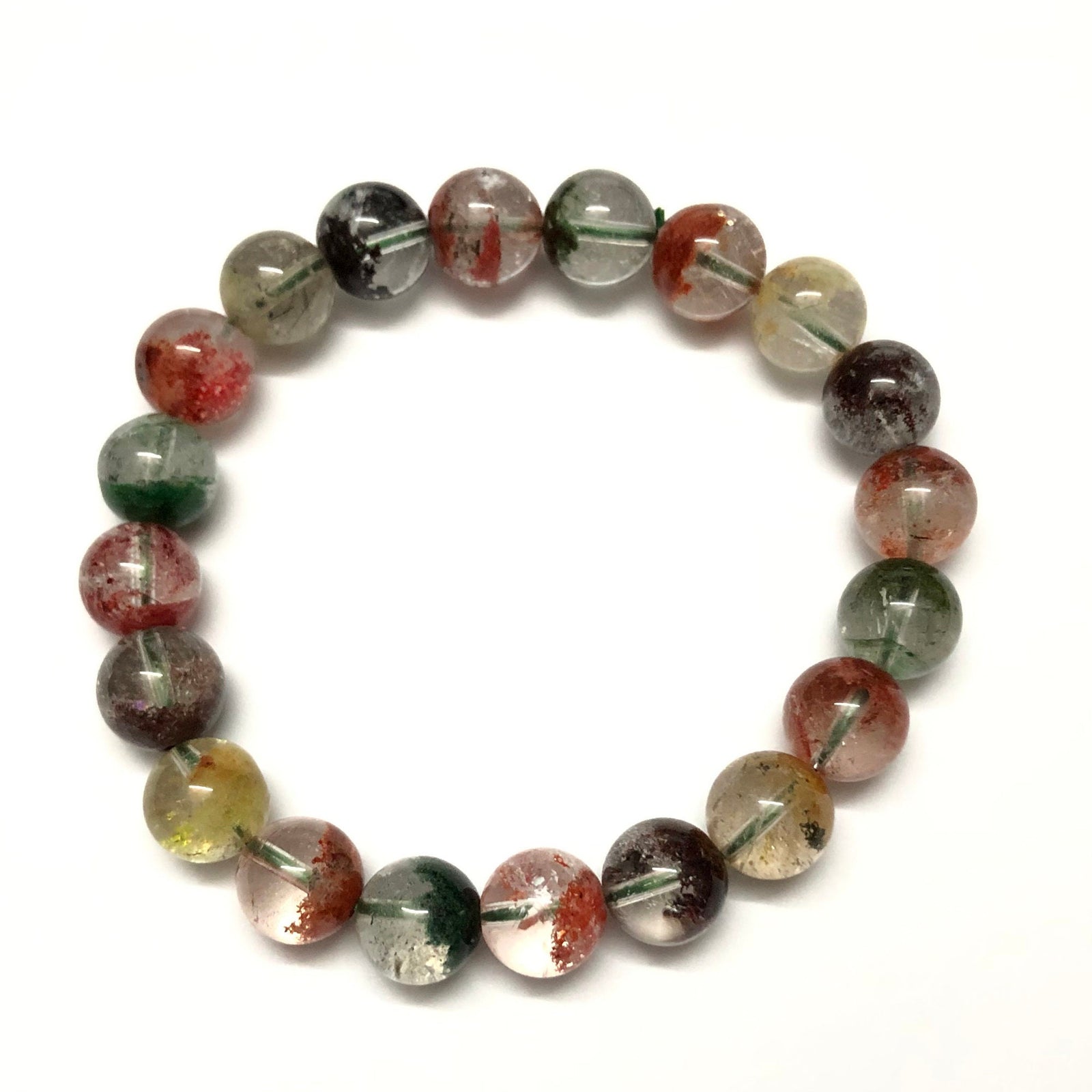 Rainbow Lodolite Quartz Beads Bracelet 8''