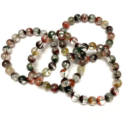 Rainbow Lodolite Quartz Beads Bracelet 8''