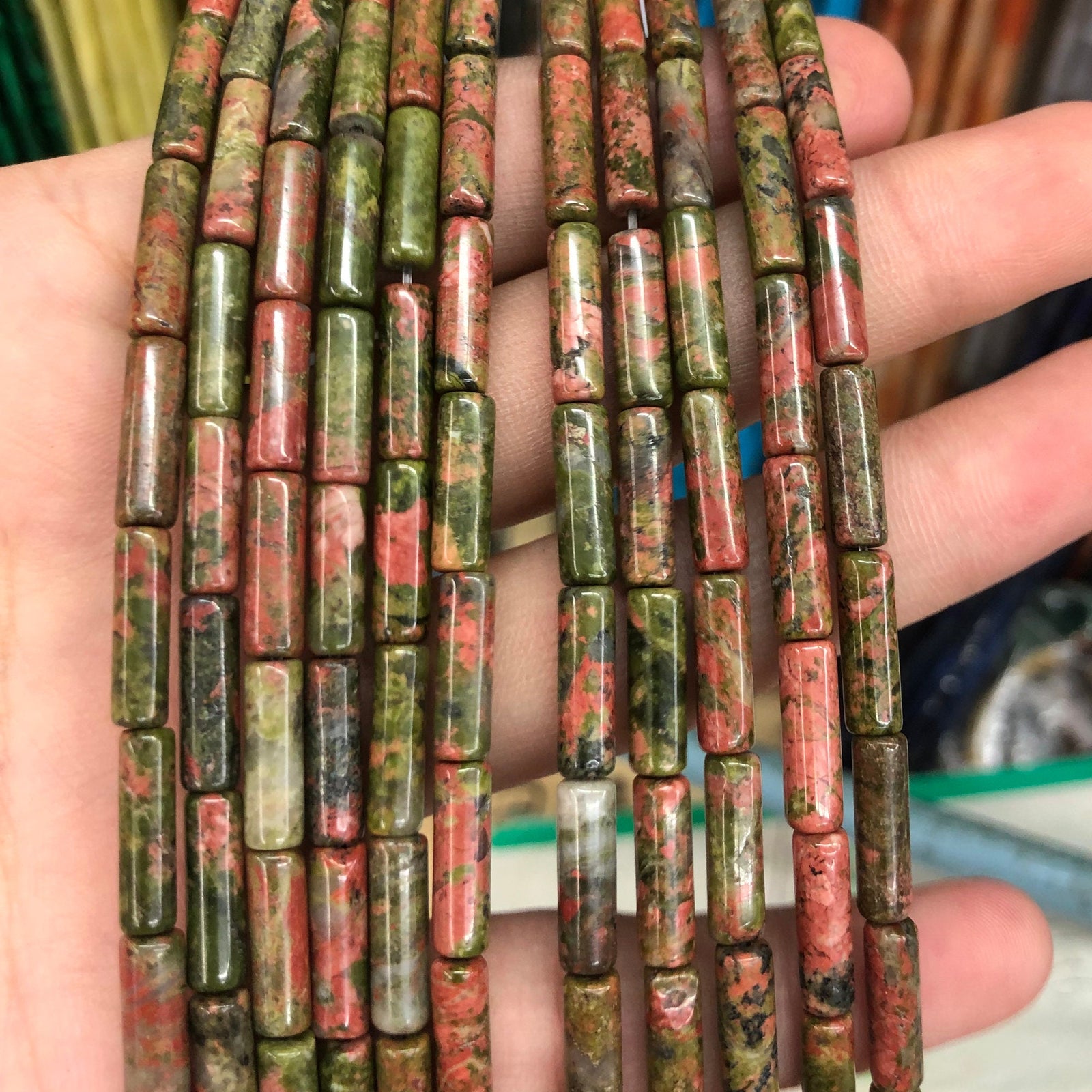 Unakite Tube Beads 4x13mm 15''