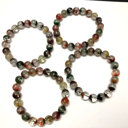 Rainbow Lodolite Quartz Beads Bracelet 8''