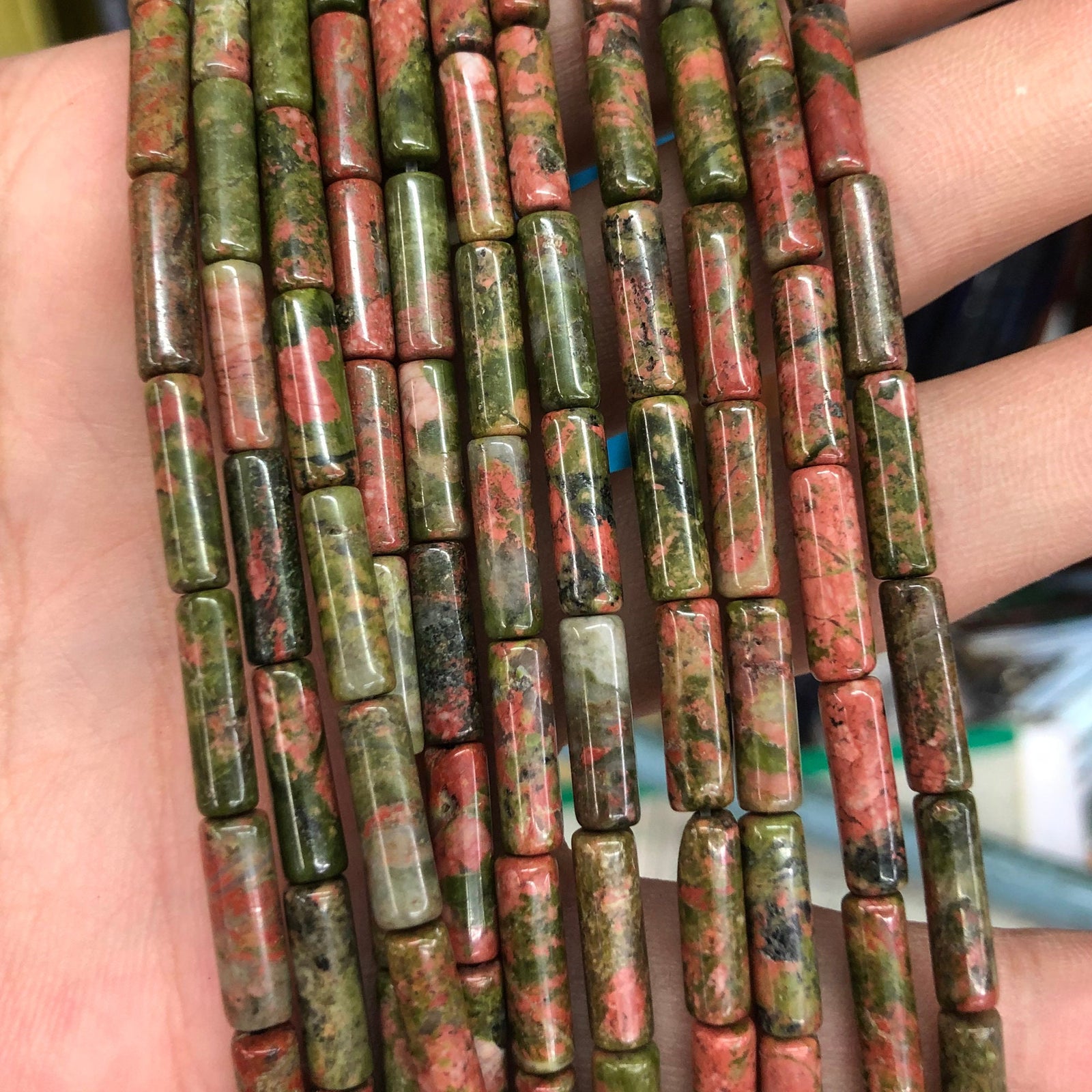 Unakite Tube Beads 4x13mm 15''