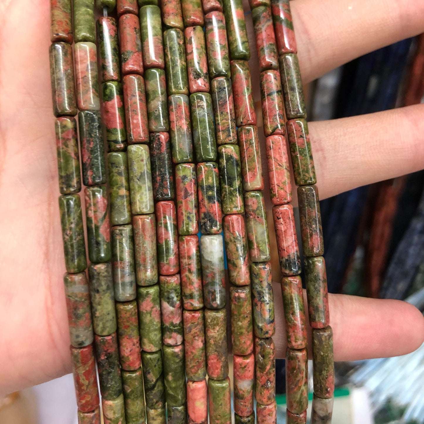 4x13 mm Unakite Tube Beads 15''
