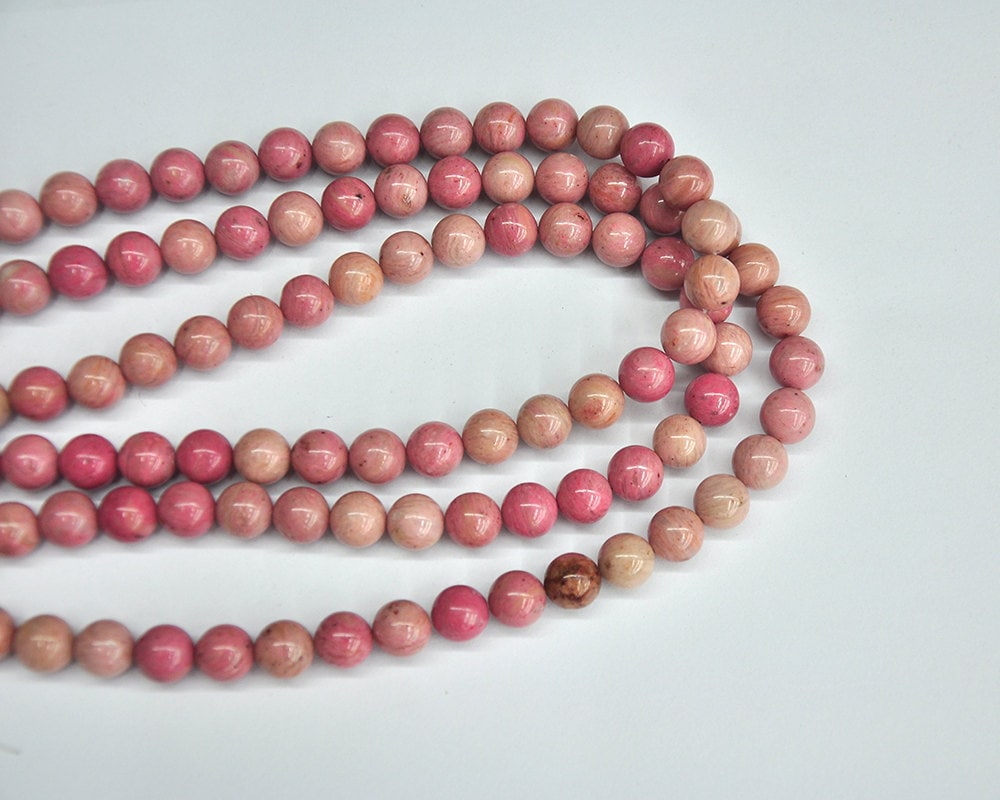 Rød Rhodonit, Naturlig Ædelsten, Rund Sten 4mm 6mm 8mm 10mm 12mm 15''