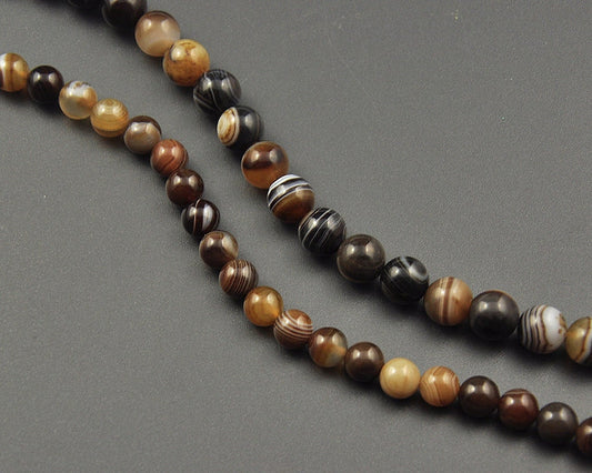 Brown Striped Agate Beads 4mm 6mm 8mm 10mm 12mm 15''