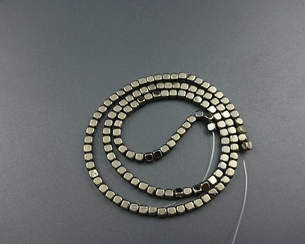 Light Gold Hematite Cube Beads 2mm 3mm 4mm 15''