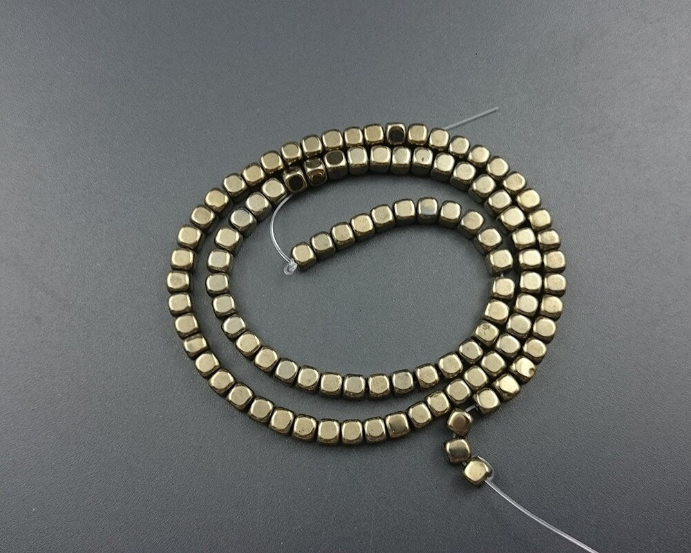 Light Gold Hematite Cube Beads 2mm 3mm 4mm 15''