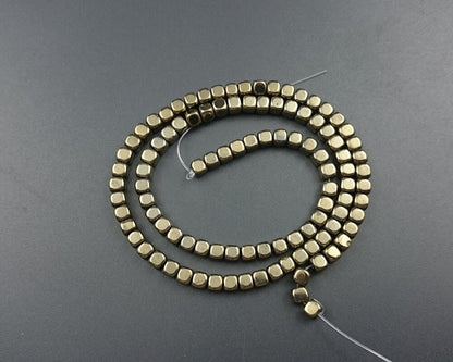 Light Gold Hematite Cube Beads 2mm 3mm 4mm 15''