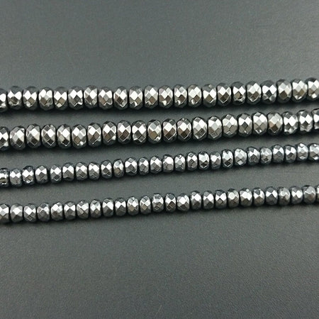 Perles à facettes en hématite argentée, rondelles 2x4mm, 3x4mm, 3x6mm, 15''