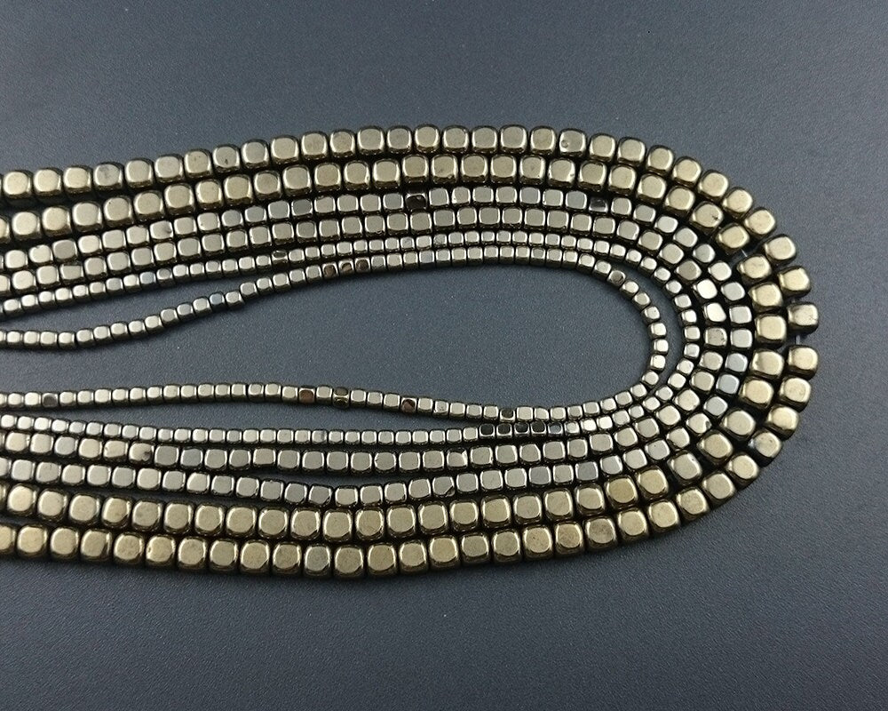 Light Gold Hematite Cube Beads 2mm 3mm 4mm 15''
