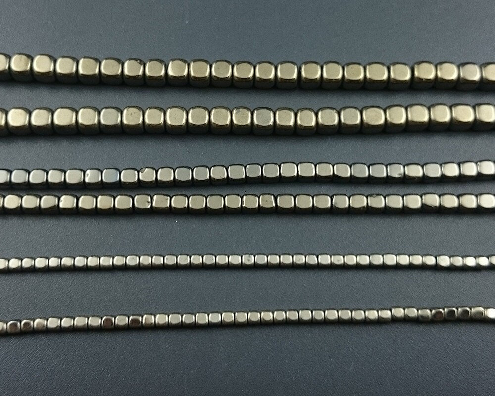 Light Gold Hematite Cube Beads 2mm 3mm 4mm 15''