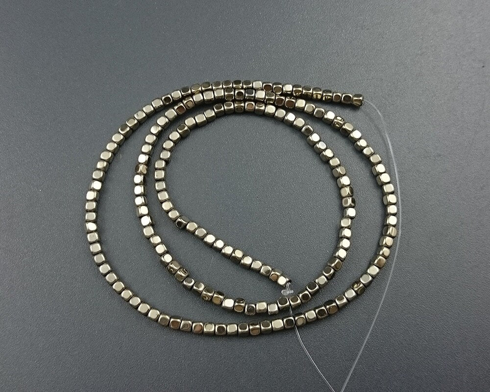 Light Gold Hematite Cube Beads 2mm 3mm 4mm 15''