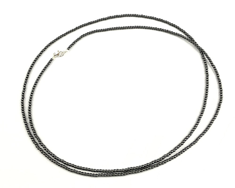 Hematite Stone Necklace 925 Silver Clasp 2mm 3mm 4mm 30'' 40''