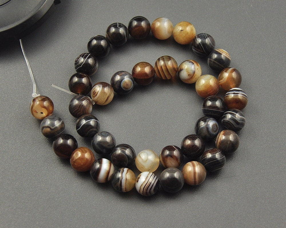 Brown Striped Agate Beads 4mm 6mm 8mm 10mm 12mm 15''
