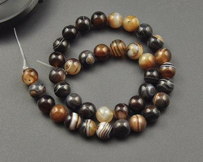 Brown Striped Agate Beads 4mm 6mm 8mm 10mm 12mm 15''