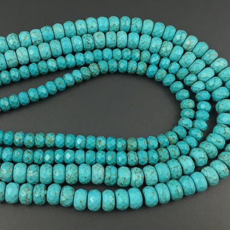 Perles à facettes en howlite bleue turquoise 4 x 6 mm, 5 x 8 mm, 38 cm