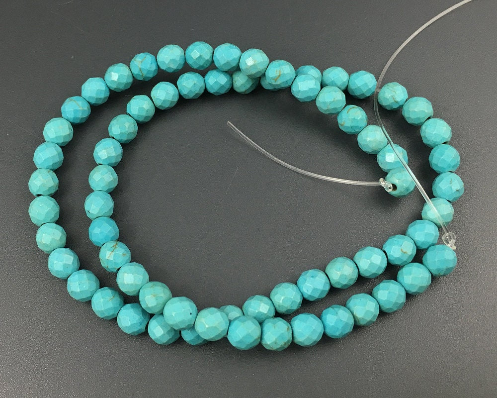 Blue Howlite Turquoise Faceted Beads 6mm 8mm 10mm 12mm 15''