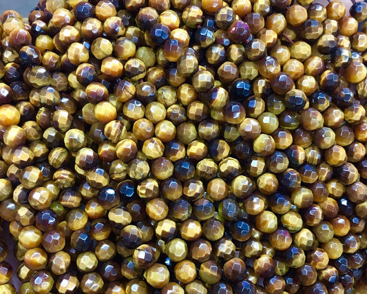 4mm Yellow Tigers Eye Faceted Beads  15''