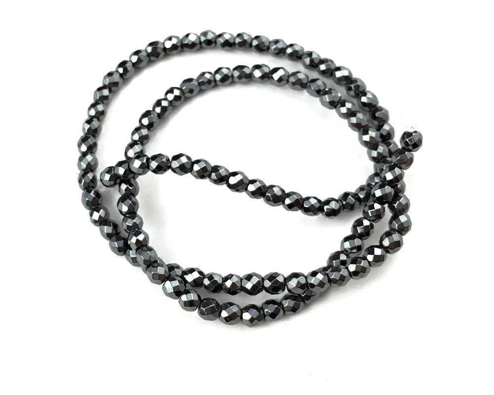 Hematite Faceted 2mm 3mm 4mm 6mm 8mm 10mm 15''