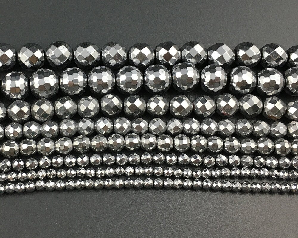Silver Hematite Faceted Beads 2mm 3mm 4mm 6mm 8mm 10mm 15''