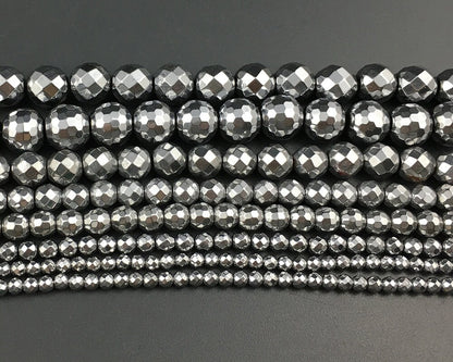 Silver Hematite Faceted Beads 2mm 3mm 4mm 6mm 8mm 10mm 15''